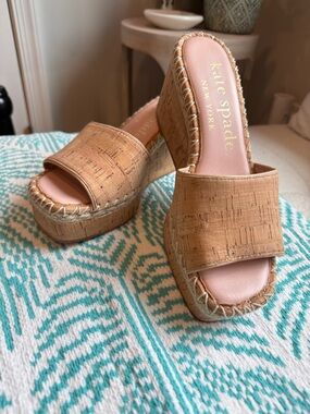 kate spade Natural Cork Platform Slide Sandals with Pink Insole